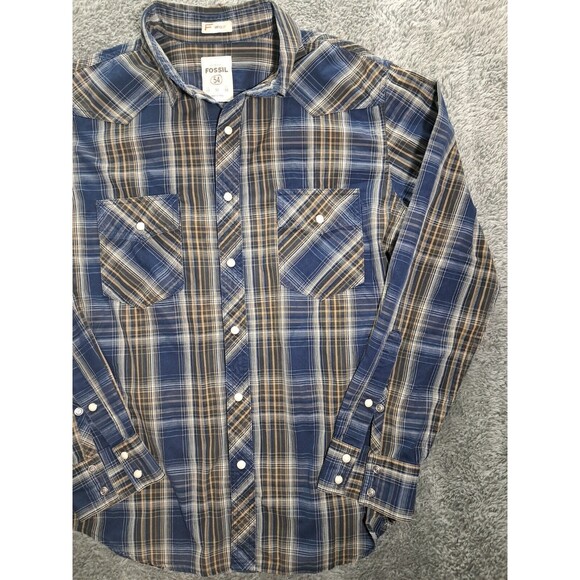 Fossil Dress Shirt Mens Sz Medium Button Up Down Long Sleeve Casual Button Snaps - Picture 3 of 7